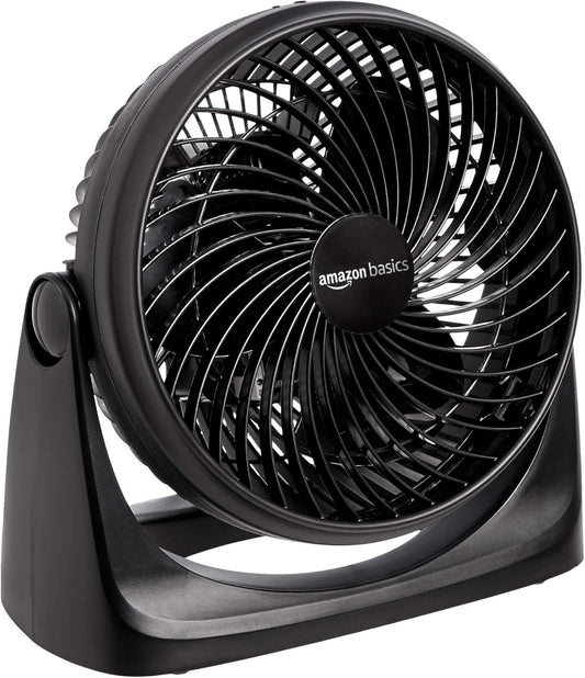 Amazon Basics Air Circulator Desk Fan for Bedroom, Home and Office, 90-Degree Tilt Head, 3 Speed Settings, Cooling, 35 Watts, Black, 11.1"W x 6.3"D x 10.9"H