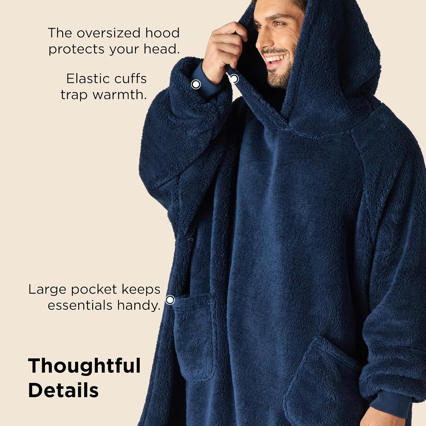 Bedsure Wearable Blanket Hoodies, Blanket Hoodie as Mothers Day Birthday Gifts for Mom Women, Warm Cozy Soft Sweatshirt Hooded Blankets for Women Men Adults, Grey, Standard
