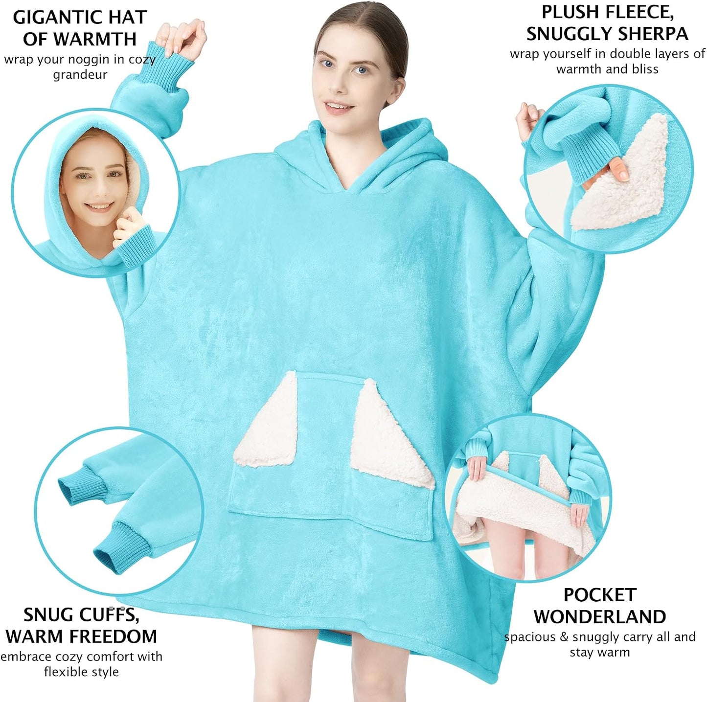 Touchat Wearable Blanket Hoodie, Oversized Sherpa Blanket Sweatshirt with Hood Pocket and Sleeves, Super Soft Warm Plush Hooded Blanket for Adult Women Men, One Size Fits All (Pink)