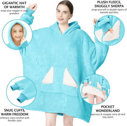 Touchat Wearable Blanket Hoodie, Oversized Sherpa Blanket Sweatshirt with Hood Pocket and Sleeves, Super Soft Warm Plush Hooded Blanket for Adult Women Men, One Size Fits All (Pink)