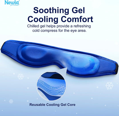 Cooling Gel Eye Mask for Puffy Eyes, Contoured Cold Compress for Eyes, Reusable Cold Eye Mask for Puffiness, Migraine & Tired Eyes, Post Surgery, Ice Gel Pack for Eye Care, Adjustable Strap (Blue)