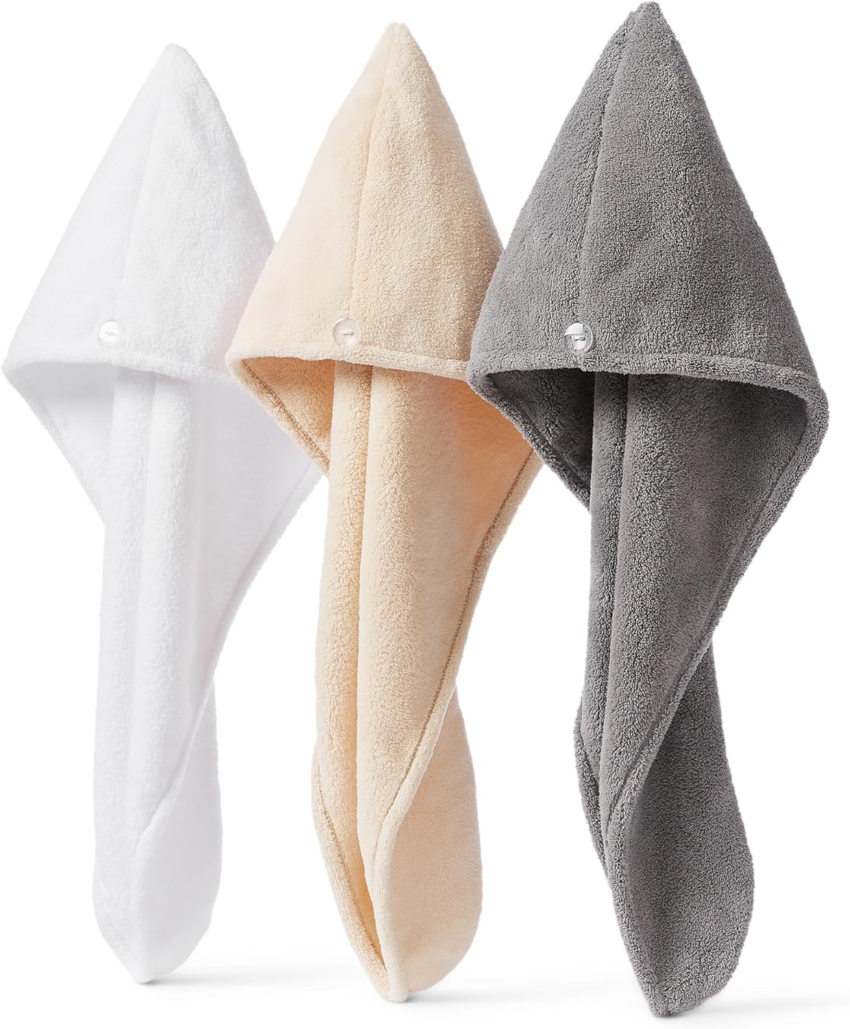 Amazon Basics Quick Dry Microfiber Hair Towel Wrap, Hair Drying Towel, Grey/Beige, 2-Pack