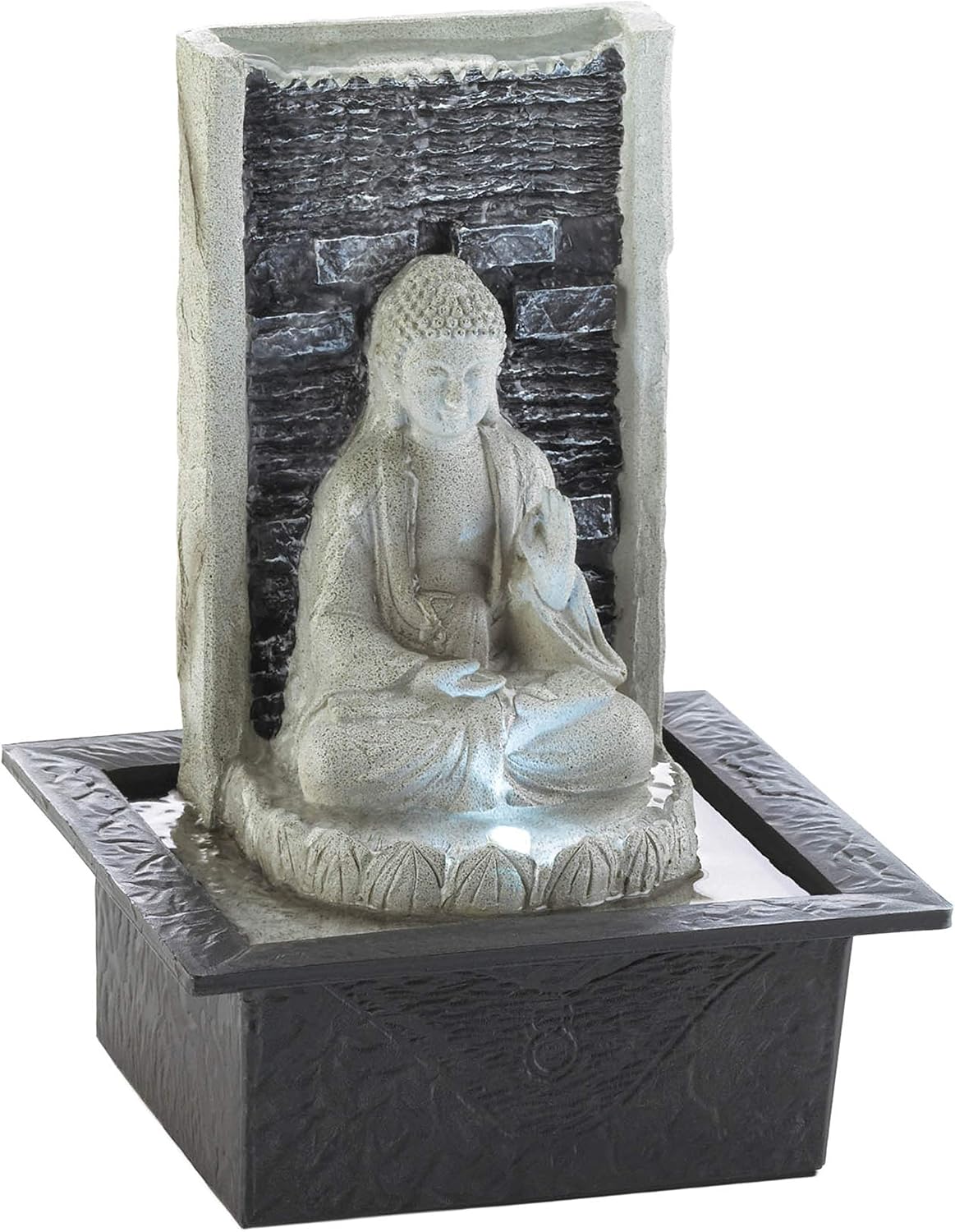 Zingz & Thingz Zen Collection Resin Tabletop LED Water Fountain, Four-Tier, 9.5x9.5x10