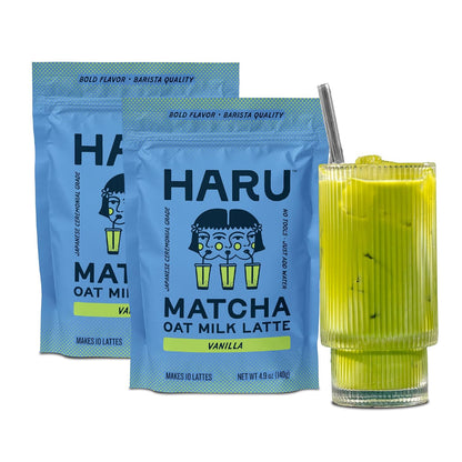 Haru Original Matcha Oat Milk Latte Mix, Ceremonial Japanese Matcha, Barista-Style Instant Latte, Vegan, Non-Dairy, Smooth Clean Energy, Just Add Water, 2-Pack (20 Lattes)