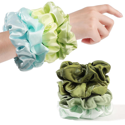16 Pcs Scrunchies for Women - Black Satin Silk Scrunchies for Girls Hair Ties Elastics Bands Ponytail Holder Hair Accessories