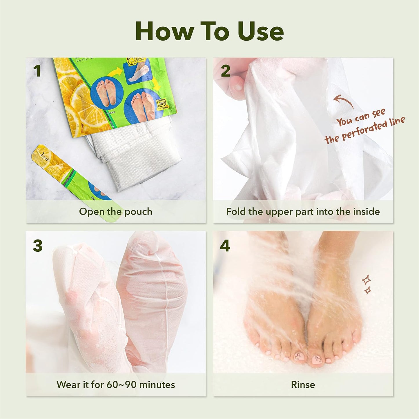 Purederm Foot Peeling Mask for Dry Cracked Feet, Exfoliating Treatment for Dead Skin & Calluses for Baby Soft Feet, 3 Pairs