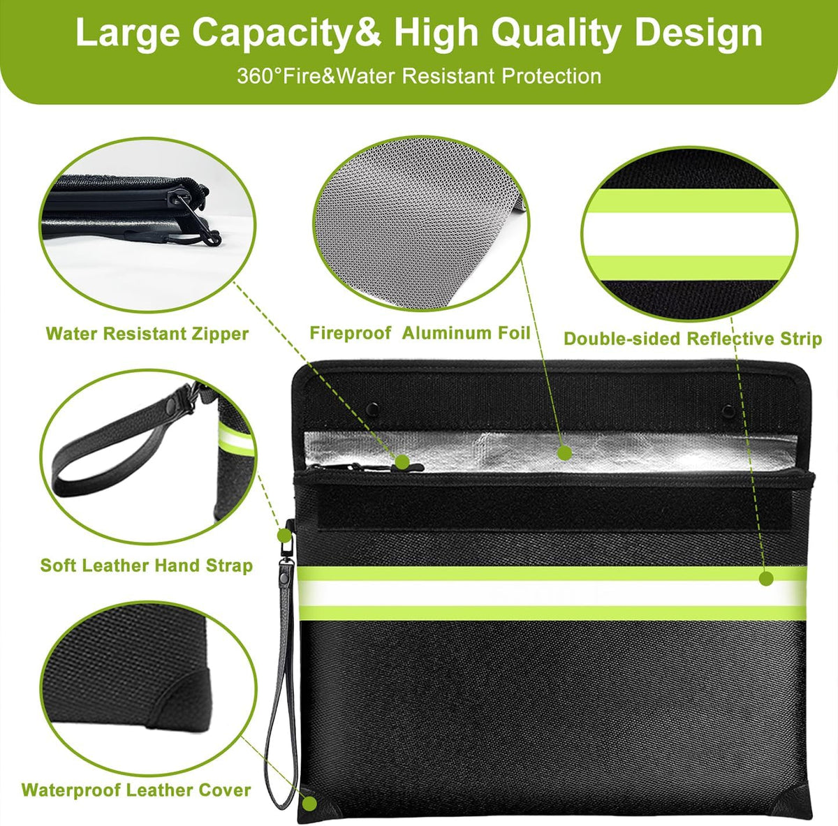 Upgraded Fireproof Money Bag,10 Layers of Heat Insulated Materials 6500°F