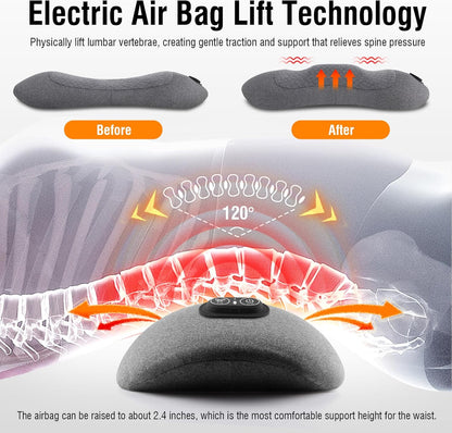USUIE 3-in-1 Rechargeable Electric Lumbar Support Pillow with Heat & Massage & Traction, Ergonomic Lower Back Massager for Pain Relief Deep Tissue, Ideal for Car/Bed/Sleeping/Office Chair/Travel