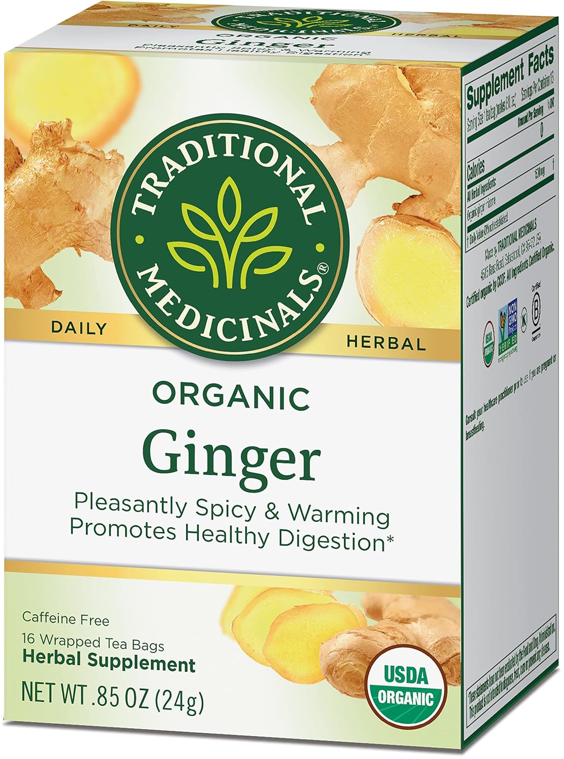 Traditional Medicinals Organic Ginger Herbal Tea, Promotes Healthy Digestion, (Pack of 2) - 16 Tea Bags