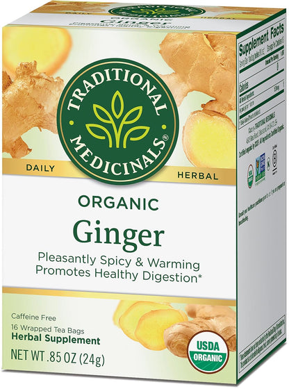 Traditional Medicinals Organic Ginger Herbal Tea, Promotes Healthy Digestion, (Pack of 2) - 16 Tea Bags