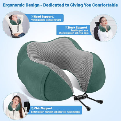CloudBliss Travel Pillow for Airplane, Memory Foam Neck Pillow for Travel, Compact Flight Pillow with Eye Mask, Earplugs, Carry Bag, Travel Neck Pillow for Long Flight Sleep, Plane Accessories, Black