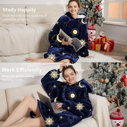 Aemilas Wearable Blanket Hoodie - Warm Sherpa Blanket Sweatshirt as Gifts for Adult Women Mom Men, One Size Fits All