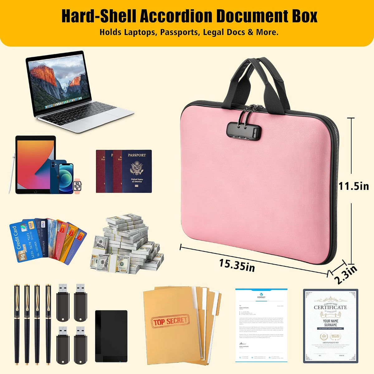 facka Fireproof Document Organizer Box with Lock, 13 Pocket Safe File Bag
