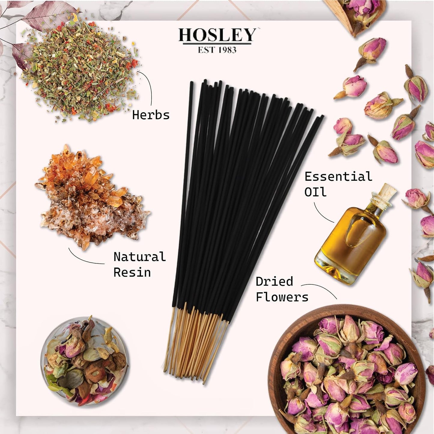 Hosley 320 Assorted Incense Sticks with Holder Eucalyptus, Fresh Bamboo, Lavender, Myrrh, Lavender Chamomile, Vanilla, Citrus, Dragon Blood Idea for Home, Wedding, Spa, Meditation & Aromatherapy