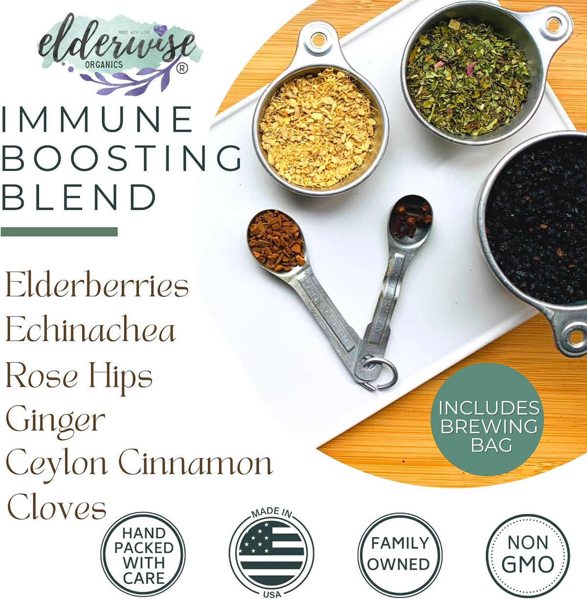 Elderwise DIY Organic Elderberry Syrup Kit for Immune Support, Makes 32 oz, Easy Pre-Measured Elderberry Syrup Kit With Rosehips, Ginger, Echinacea, Warm Spices, Brew Bag included for At-Home Preparation