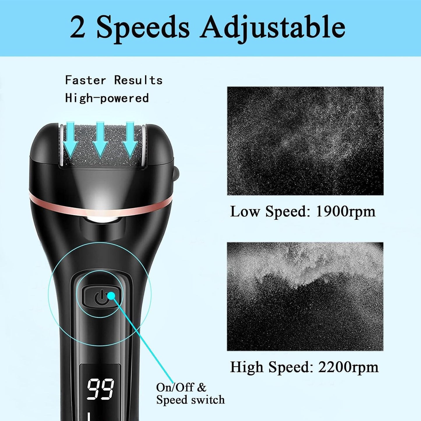 Callus Remover for Feet Electric Foot File, 13-in-1 Professional Pedicure Tools Foot Care Kit, Foot Scrubber Pedi for Hard Cracked Dry Dead Skin, 3 Rollers, 2 Speed, Battery Display (Black2)