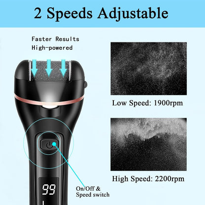 Callus Remover for Feet Electric Foot File, 13-in-1 Professional Pedicure Tools Foot Care Kit, Foot Scrubber Pedi for Hard Cracked Dry Dead Skin, 3 Rollers, 2 Speed, Battery Display (Black2)