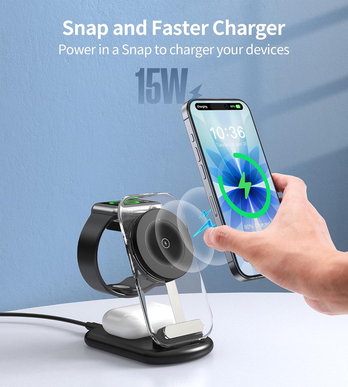 Mukiya 3 in 1 Magnetic Wireless Charging Station for Apple Devices