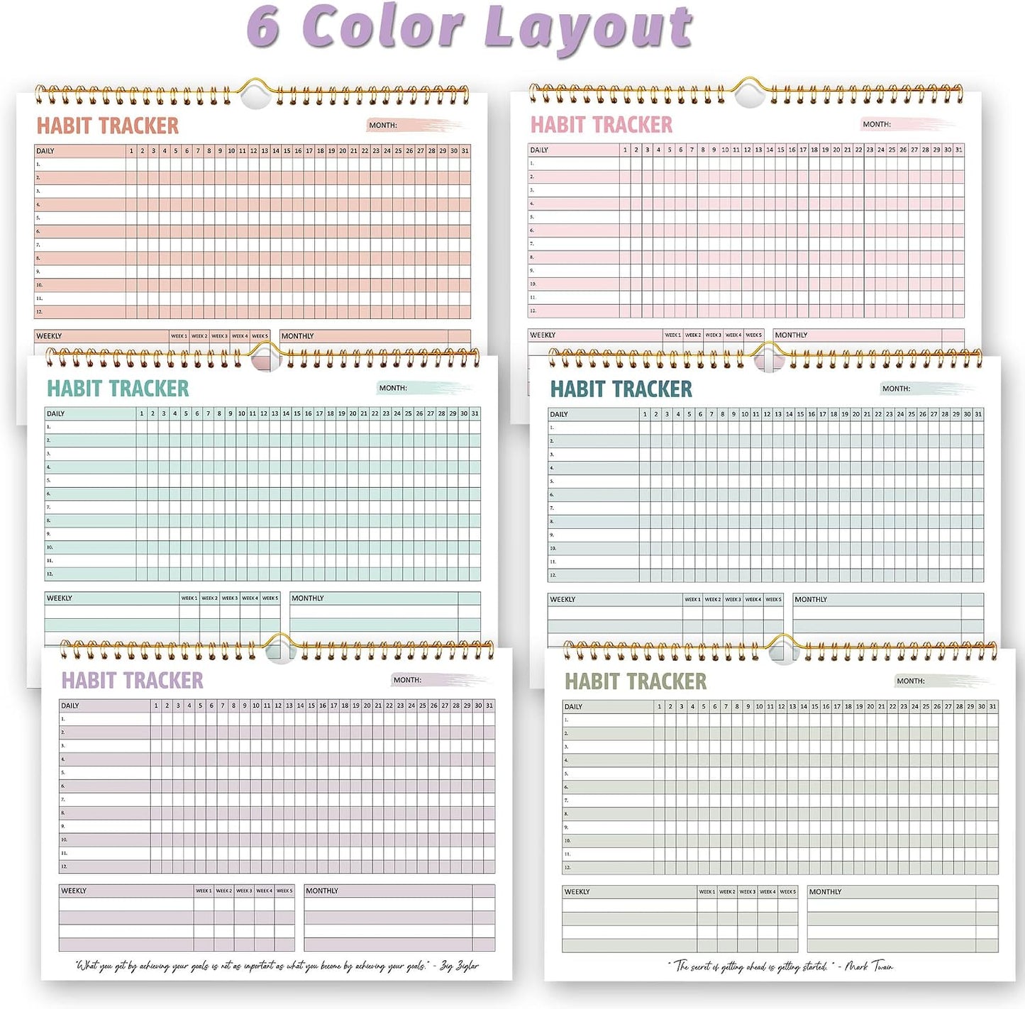 Habit Tracker Calendar, Daily Weekly Goal and Habit Tracker Journal, 12 Months Undated Habits Tracker Planner with Spiral Binding, Boost Productivity Tool and Workout Calendar, 11.7"x8.5"