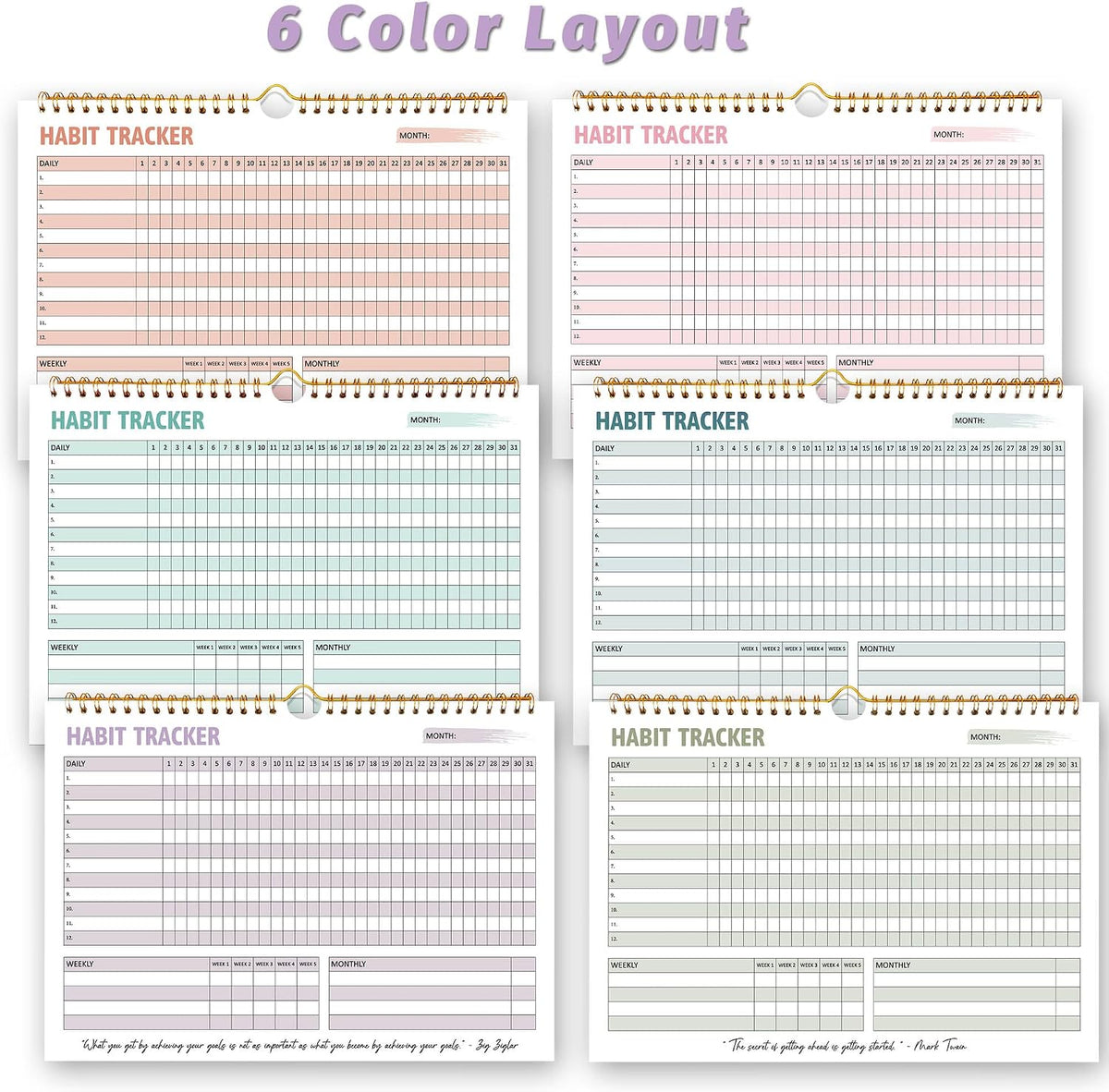 Habit Tracker Calendar, Aesthetic Daily Weekly Goal and Habit Tracker Journal, 12 Months Undated Habits Tracker Planner with Spiral Binding, Boost Productivity Tool and Workout Calendar, 11.7"x8.5"