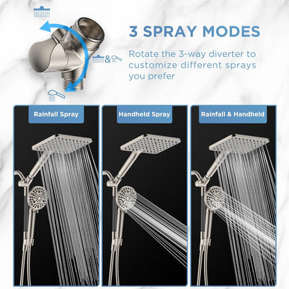 MakeFit Dual Filtered Rain Shower Head Combo, High Pressure Handheld Shower Head with Adjustable Bar - Rainfall Shower Head And Showerhead with Filter for Hard Water - Removes Chlorine