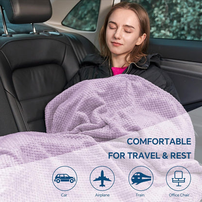 BEDELITE Travel Blanket with Bag, Jacquard Fleece Blanket 65"x40", Blue