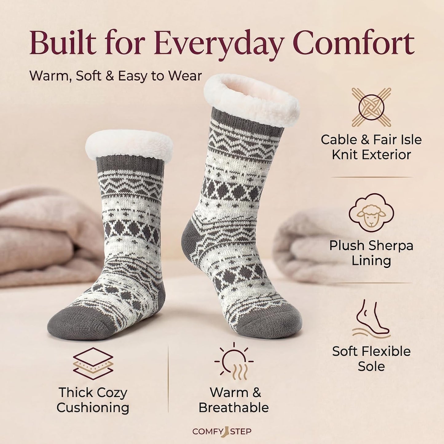 Cozylook Fuzzy Slipper Socks for Women with Grips Warm Cozy Soft Non-Slip Winter Socks Cozy Gift Idea