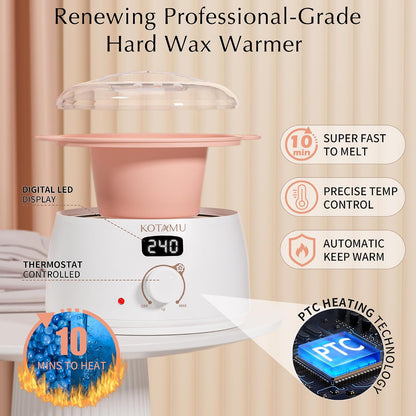 KOTAMU Waxing Kit for Women & Men, Pink Digital Wax Pot Warmer Hair Removal | Home Hard Wax Kit, Wax Machine, Face, Eyebrow, Bikini, Brazilian, Body, Sensitive Skin, 25 Accessories, Beginner-Friendly