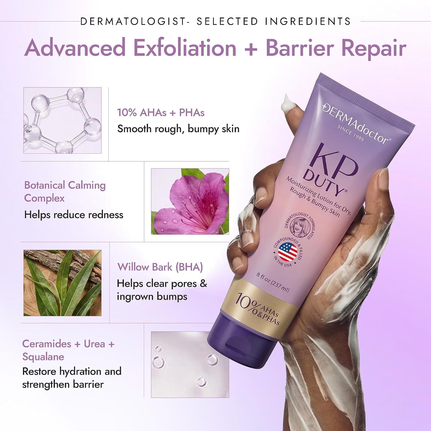 DERMAdoctor KP Bump Eraser Body Scrub and Lotion Kit Dermatologist Formulated Exfoliant | Keratosis Pilaris Treatment For Dry And Bumby Skin 10% AHAs + PHAs