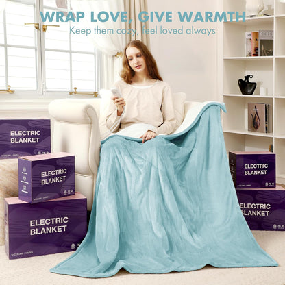 Heated Blanket Throw 50" x 60" - Soft Flannel Sherpa Electric Blanket Throw with 5 Heating Levels & 4 Hours Auto Off, Machine Washable, Ideal Gift for Grandma (Purple)