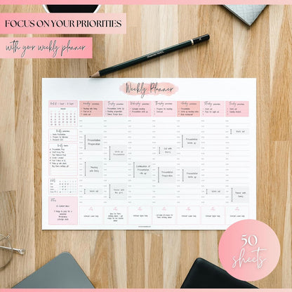 Weekly Hourly Planner Notepad, Daily Planner Desk Pad, Weekly Schedule, To Do List Note Pad, ADHD Planner | 50 Undated Tear Away Sheets | A4 (Rainbow)