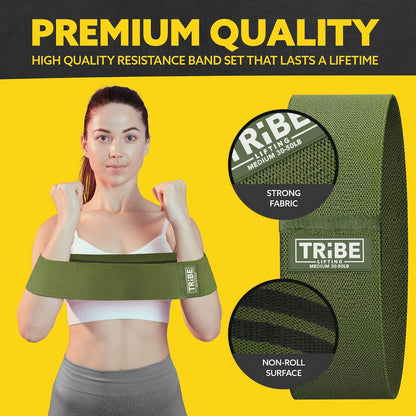 Tribe Lifting Resistance Bands for Working Out - 3 Pack Fabric Workout Bands for Women and Men - Booty Bands for Legs and Glute - Non Slip Exercise Bands Set for Squat Hip Thigh