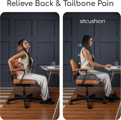 SitCushion Ergonomic Seat Cushion for Sciatica & Tailbone Pain Relief – Extra Large Memory Foam Office Chair Cushion for Long Sitting, Orthopedic Coccyx Cushion for Desk Chair, Car & Wheelchair(Black)