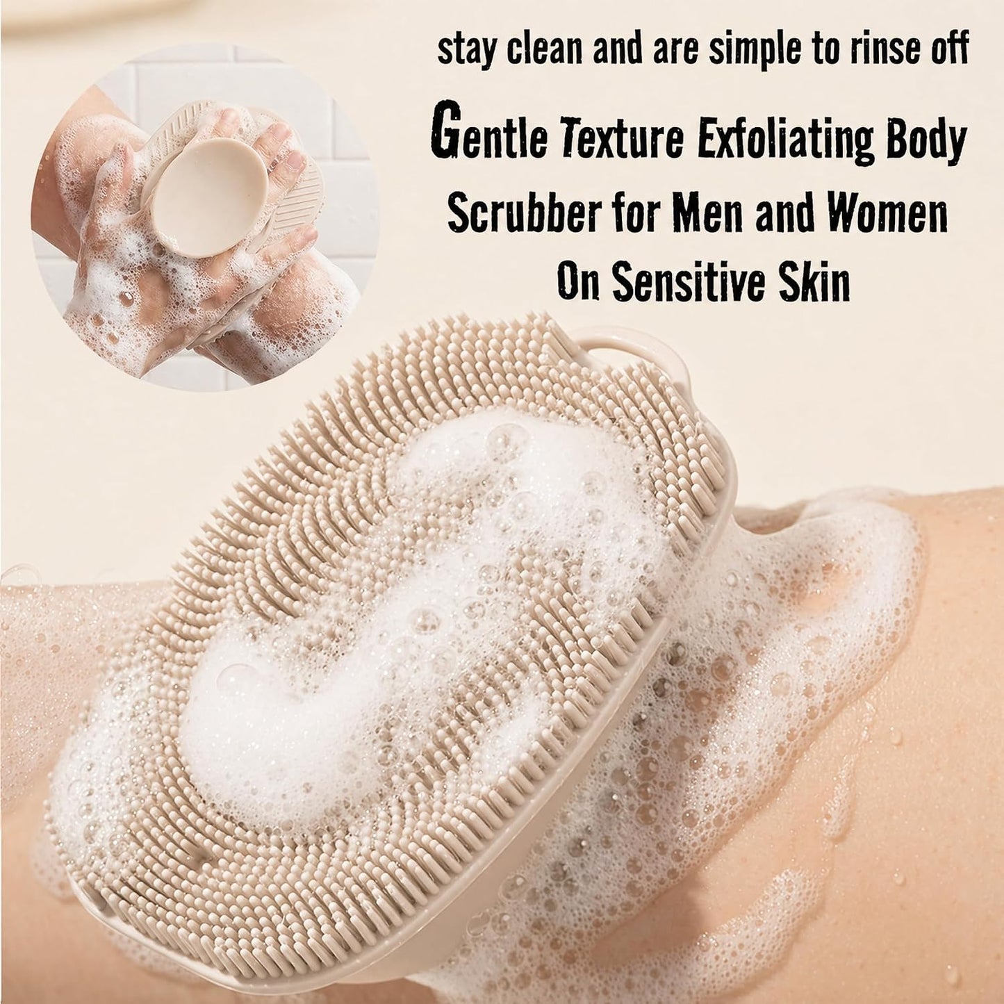 Soft Silicone Body Scrubber, Face Scrubber Silicone, Gentle Texture Exfoliating Body Scrubber for Men and Women On Sensitive Skin, Back Large Suction Cup for Easy Dry and Store (Blue)