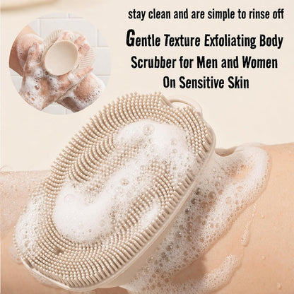 Soft Silicone Body Scrubber, Face Scrubber Silicone, Gentle Texture Exfoliating Body Scrubber for Men and Women On Sensitive Skin, Back Large Suction Cup for Easy Dry and Store (Blue)