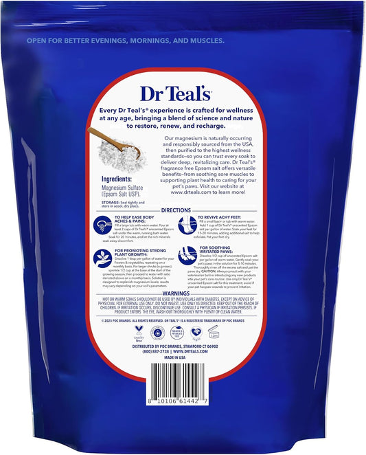 Dr Teal's Pure Epsom Salt Multipurpose Solution, Fragrance Free, Bulk Size - 19 lbs