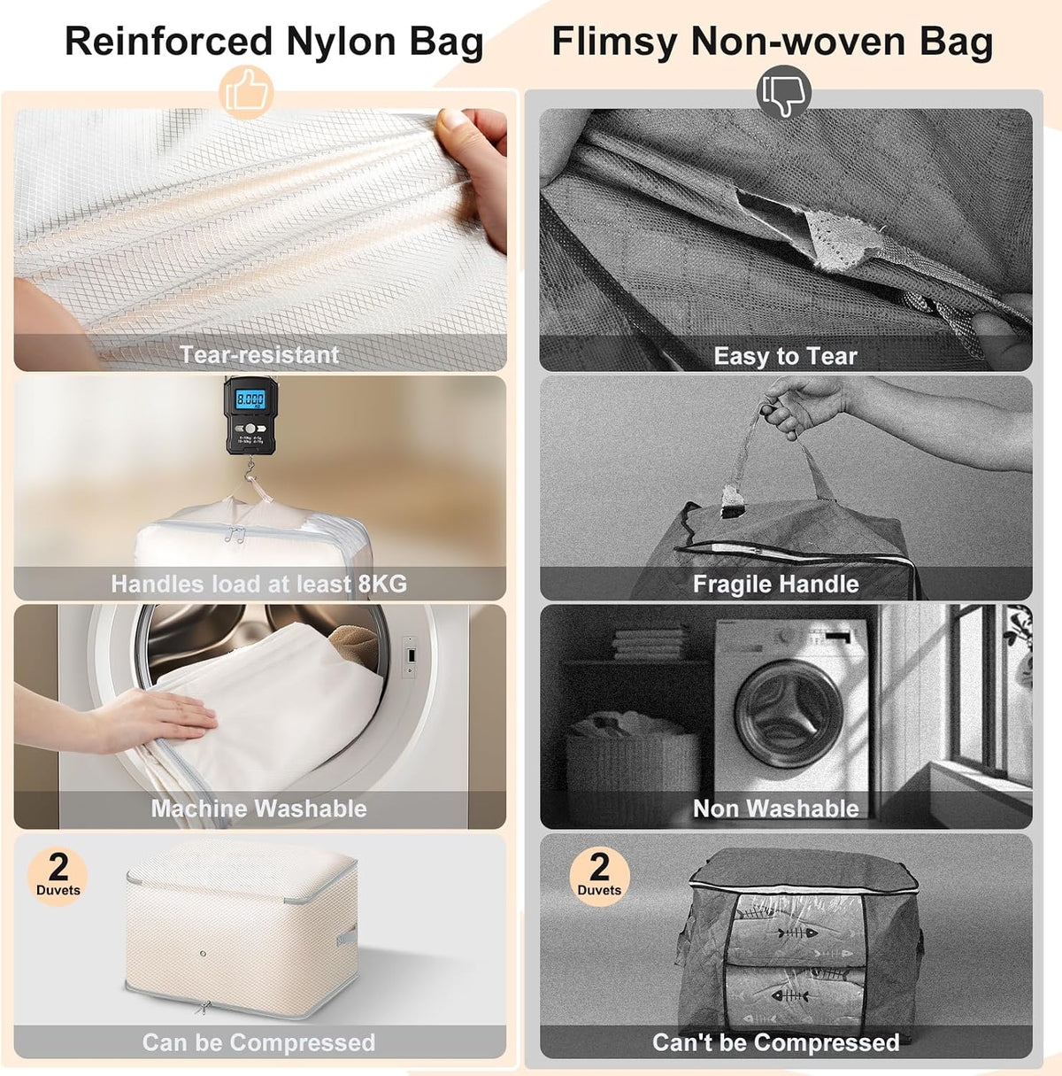 Comforter Storage Bag - 130L Large Capacity Blanket Storage Bags 4-Layer Ultra Space Saving Self Compression Organizer, Washable Compression Bags for Storage Comforter Blanket, Beige