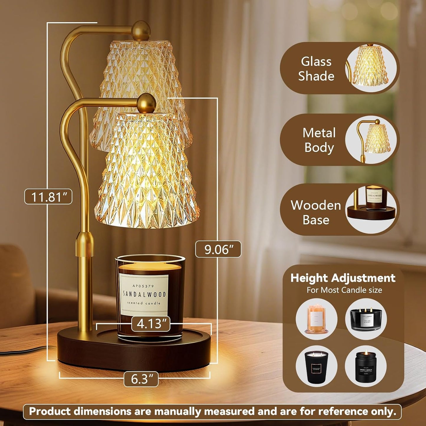Candle Warmer Lamp with Timer Dimmer, Birthday Gifts for Women Mom, Height Adjustable Wax Melt Warmer for Jar Candles with 2 Bulbs, House Warming Gifts New Home Decor