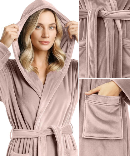 Premium Ultra Soft Robes for Women with Hood Plush Fleece Long Bathrobe