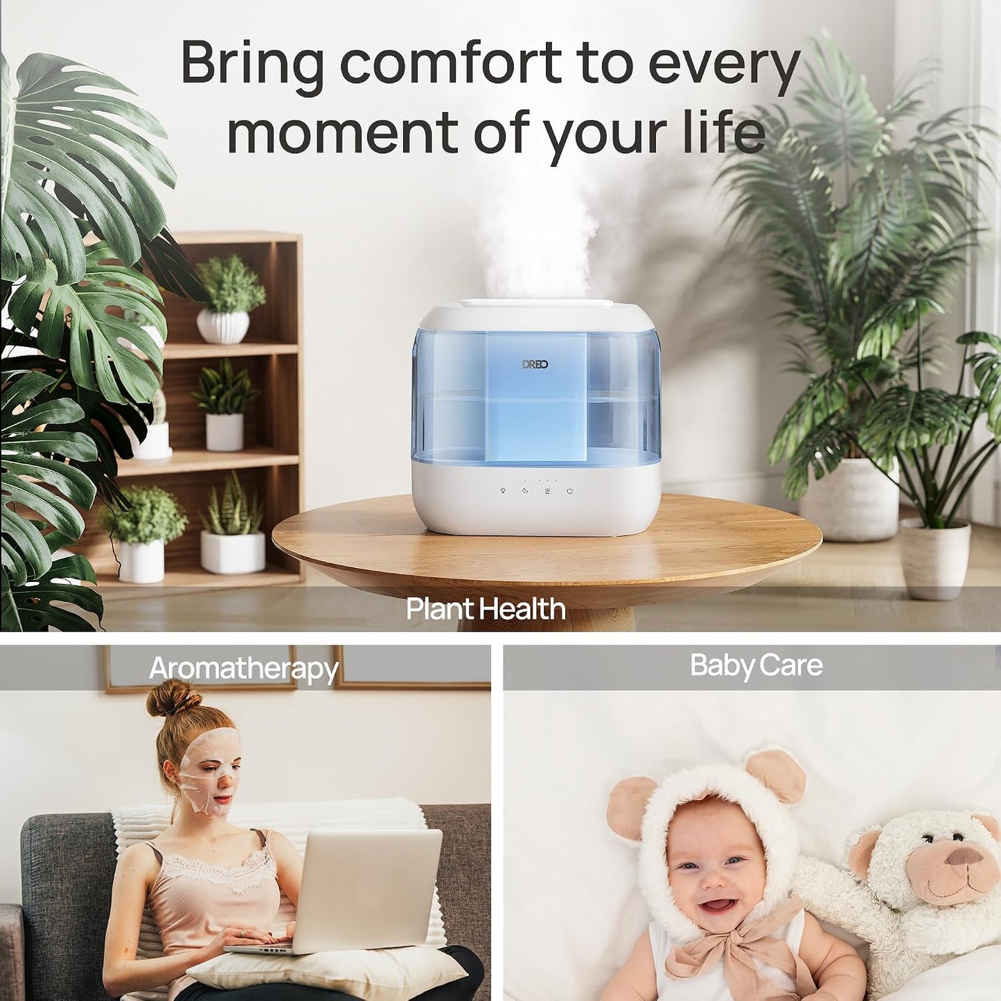 Dreo Humidifiers for Bedroom, 4L Top Fill for Large Room, 36H Runtime, 28 dB Quiet Supersized Cool Mist Air Humidifier for Baby Nursery, Plants, Indoor, Night Light, Easy to Clean & Fill, Black