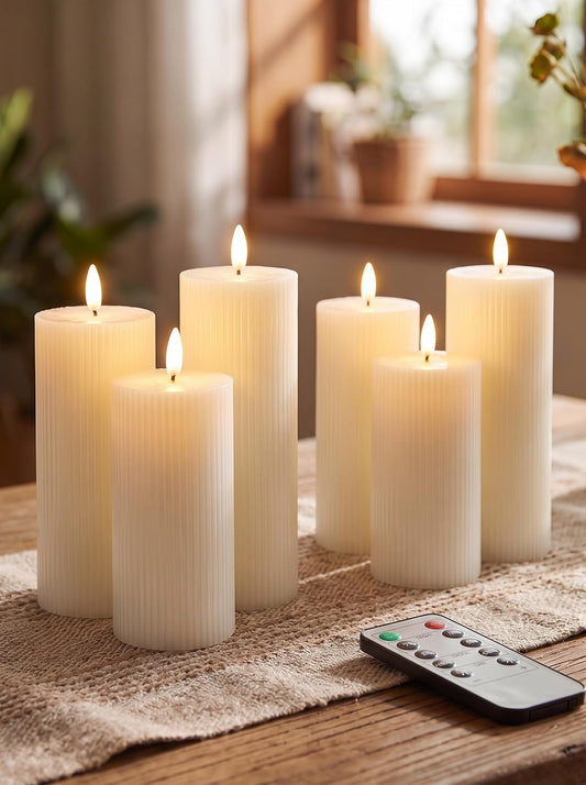 VIHOSE 12 Pack White Flameless Candles Set with Remote and Timer Flickering Flameless Battery Candles Flat Top LED Pillar for Wedding Outdoor Home Festival Decoration(D 3'' H 4'' 5'' 6'')