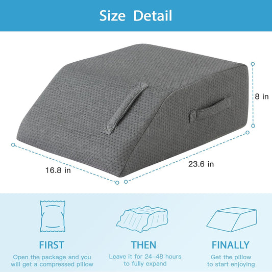 MEGCXIT Leg Pillow Elevation Blood Circulation, Leg Wedge for Elevation for Swelling, Leg Elevating Pillow for After Surgery, Memory Foam Foot Knee Pillow for Back Sleeping 23.6×16.8×8 Inch White/Grey