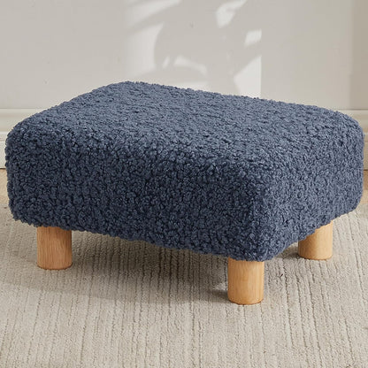 Small Foot Stool Ottoman, Sherpa Footstool Ottoman Foot Rest for Couch, Rectangle Footstools and Ottomans Small for Living Room, Entryway and Bedroom (White)