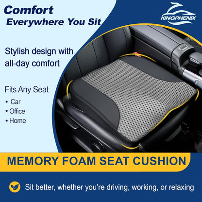 kingphenix Premium Car Seat Cushion, Memory Foam Driver Seat Cushion to Improve Driving View- Coccyx & Lower Back Pain Relief - Seat Cushion for Car, Truck, Office Chair (Leather Black)