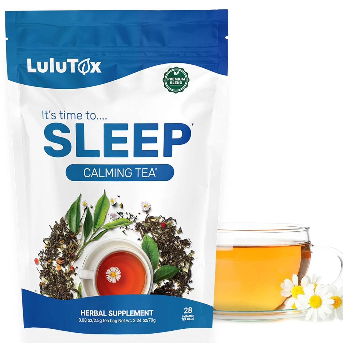 Lulutox Evening Herbal Tea, Chamomile, Valerian & Lemon Balm, 28 Tea Bags