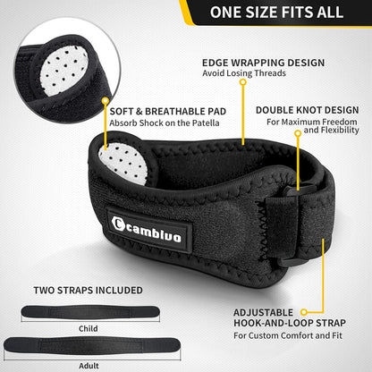 CAMBIVO 2 Pack Patella Tendon Knee Straps, Knee Brace for Women & Men with Extra Straps, Patella Bands for Pain Relief, Osgood Schlatter, Jumper’s Knee, Tendonitis, Running, Basketball, Volleyball