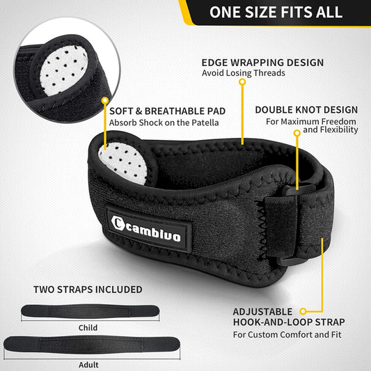 CAMBIVO 2 Pack Patella Tendon Knee Straps, Knee Brace for Women & Men with Extra Straps, Patella Bands for Pain Relief, Osgood Schlatter, Jumper’s Knee, Tendonitis, Running, Basketball, Volleyball