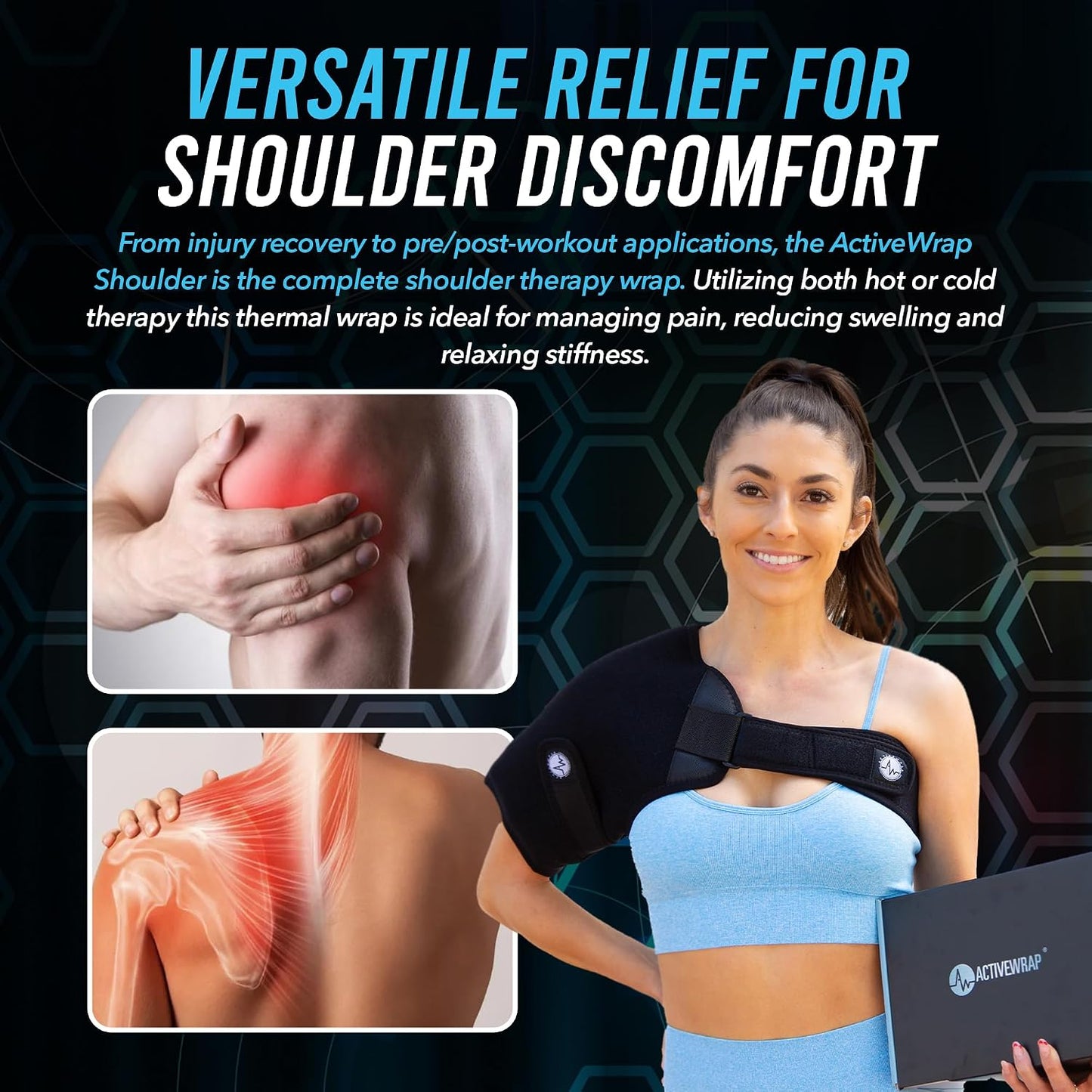 ActiveWrap Shoulder Ice Pack Wrap, Small/Medium – Includes 2 Reusable Hot & Cold Gel Packs for Rotator Cuff Cold Therapy, Ice Shoulder Wrap with Adjustable Compression for Post-Surgery Recovery