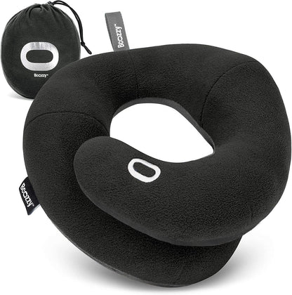 BCOZZY Travel Neck Pillow for Airplane – Patented Double Support for Head, Neck, and Chin. Best for Long Flights, Plane Sleeping, and Car Rides. Adjustable Size. Fully Washable. Carry Bag. Large, Gray