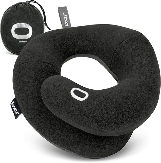 BCOZZY Travel Neck Pillow for Airplane – Patented Double Support for Head, Neck, and Chin. Best for Long Flights, Plane Sleeping, and Car Rides. Adjustable Size. Fully Washable. Carry Bag. Large, Gray
